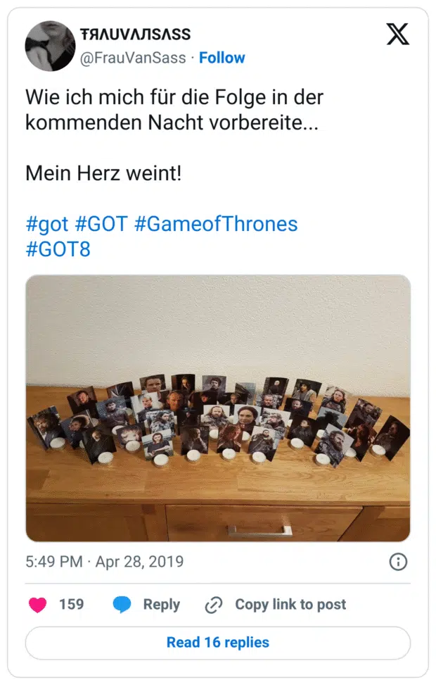 Wie ich mich für die Folge in der kommenden Nacht vorbereite... Mein Herz weint! #got #GOT #GameofThrones #GOT8