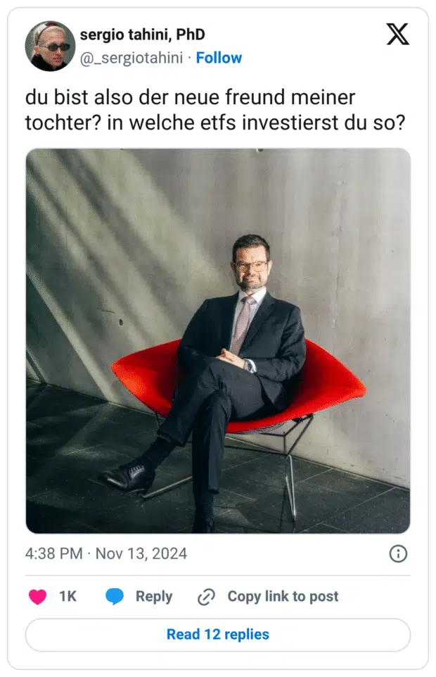 du bist also der neue freund meiner tochter? in welche etfs investierst du so?