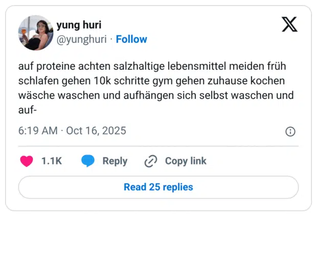 auf proteine achten salzhaltige lebensmittel meiden früh schlafen gehen 10k schritte gym gehen zuhause kochen wäsche waschen und aufhängen sich selbst waschen und auf-