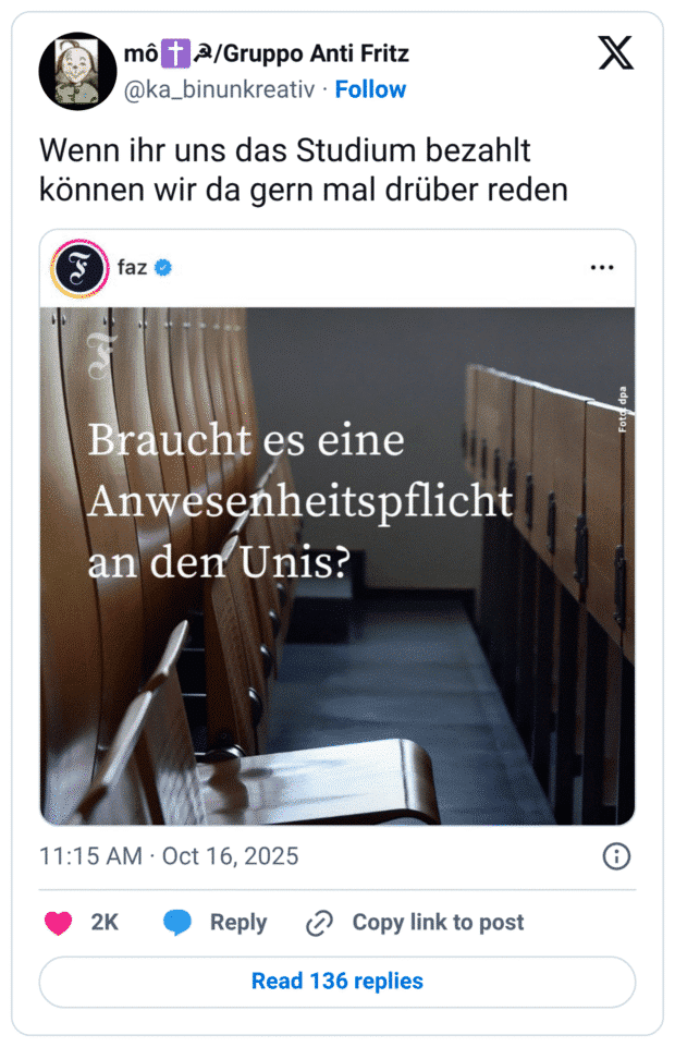 Wenn ihr uns das Studium bezahlt können wir da gern mal drüber reden