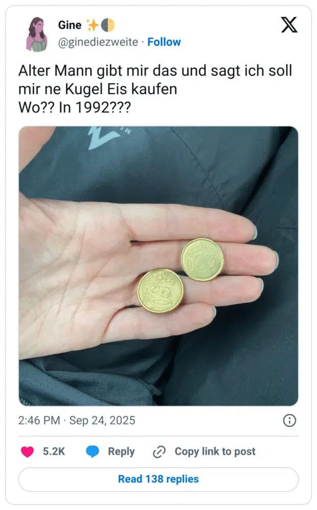 Alter Mann gibt mir das und sagt ich soll mir ne Kugel Eis kaufen Wo?? In 1992???