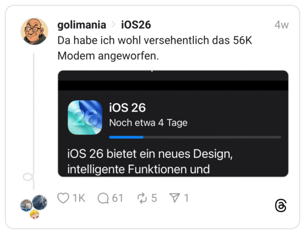 Da habe ich wohl versehentlich das 56K Modem angeworfen.