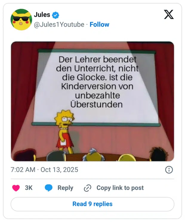 Der Lehrer beendet den Unterricht, nicht die Glocke. ist die Kinderversion von unbezahlte Überstunden