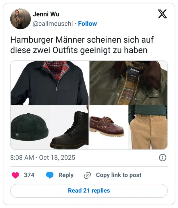 Hamburger Männer scheinen sich auf diese zwei Outfits geeinigt zu haben