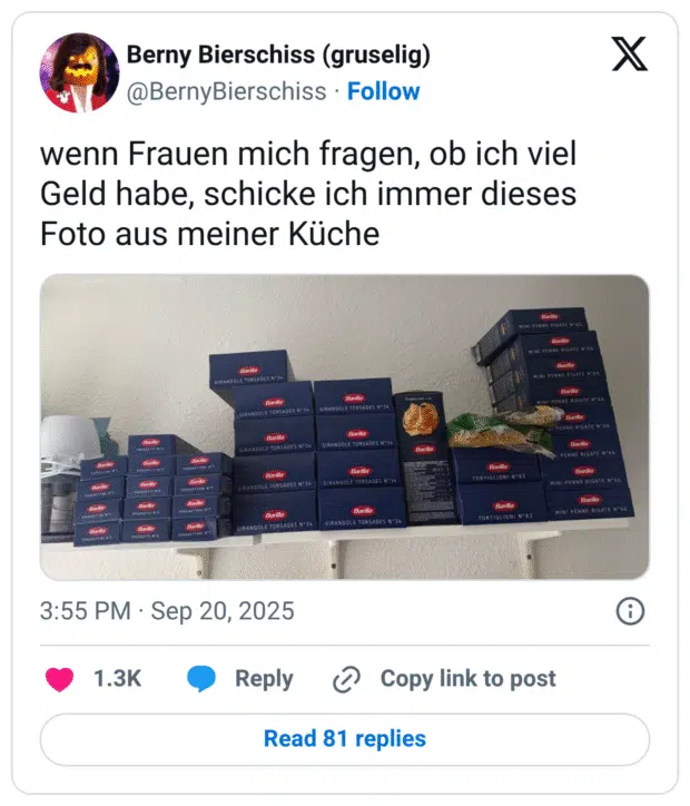 wenn Frauen mich fragen, ob ich viel Geld habe, schicke ich immer dieses Foto aus meiner Küche