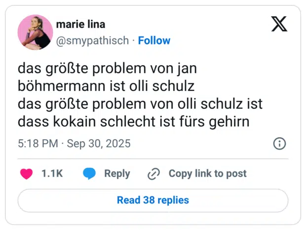 das größte problem von jan böhmermann ist olli schulz das größte problem von olli schulz ist dass kokain schlecht ist fürs gehirn