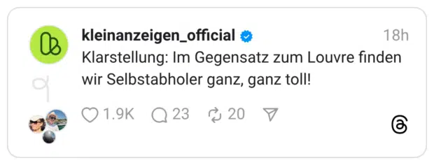 Klarstellung: Im Gegensatz zum Louvre finden wir Selbstabholer ganz, ganz toll!