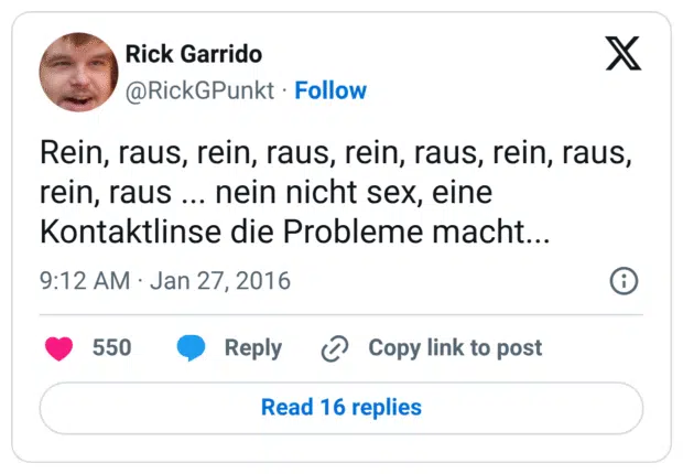Rein, raus, rein, raus, rein, raus, rein, raus, rein, raus ... nein nicht sex, eine Kontaktlinse die Probleme macht...