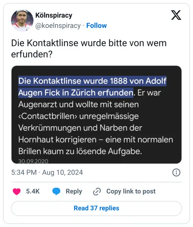 Die Kontaktlinse wurde bitte von wem erfunden?