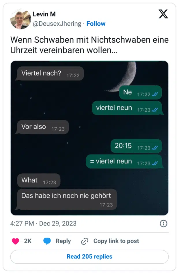 Wenn Schwaben mit Nichtschwaben eine Uhrzeit vereinbaren wollen…
