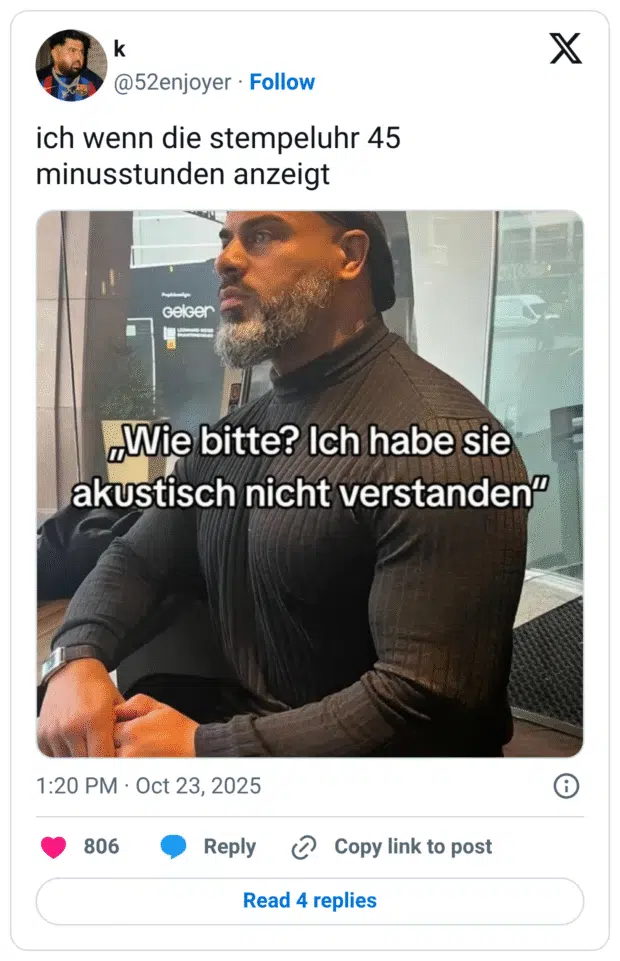 ich wenn die stempeluhr 45 minusstunden anzeigt