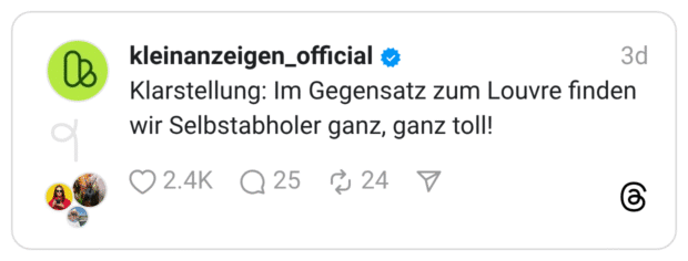 Klarstellung: Im Gegensatz zum Louvre finden wir Selbstabholer ganz, ganz toll!
