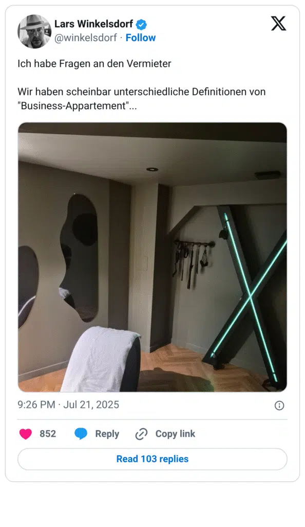 Ich habe Fragen an den Vermieter Wir haben scheinbar unterschiedliche Definitionen von "Business-Appartement"...