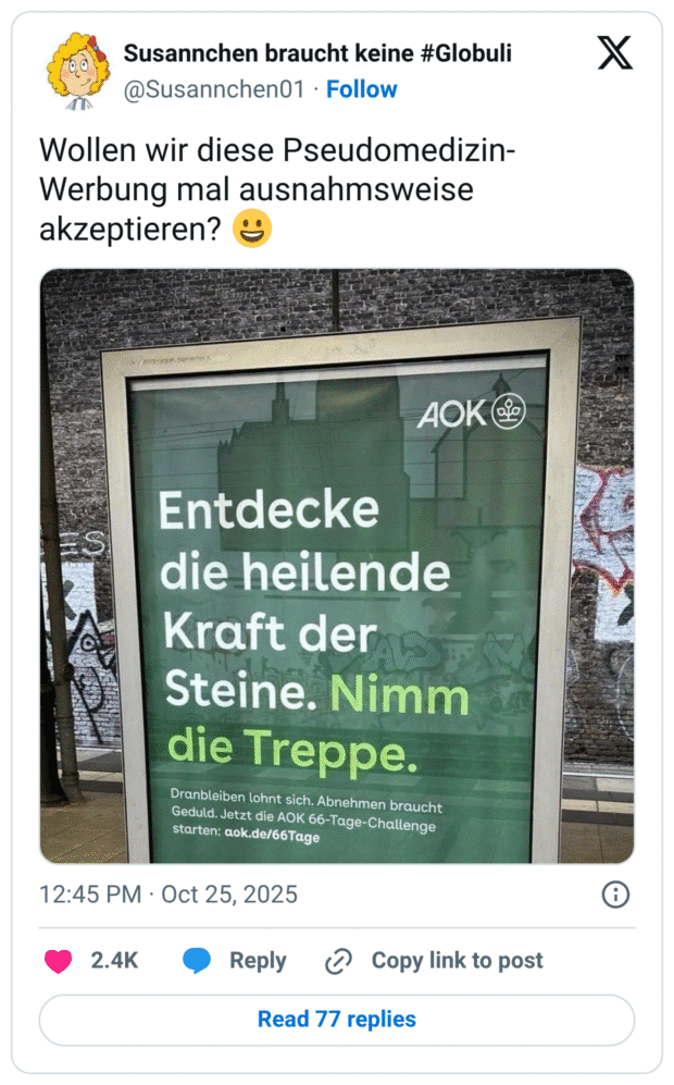 Wollen wir diese Pseudomedizin-Werbung mal ausnahmsweise akzeptieren? 😀