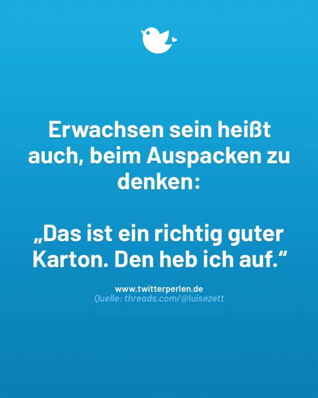 Erwachsen sein heißt auch, beim Auspacken zu denken:
„Das ist ein richtig guter Karton. Den heb ich auf.“