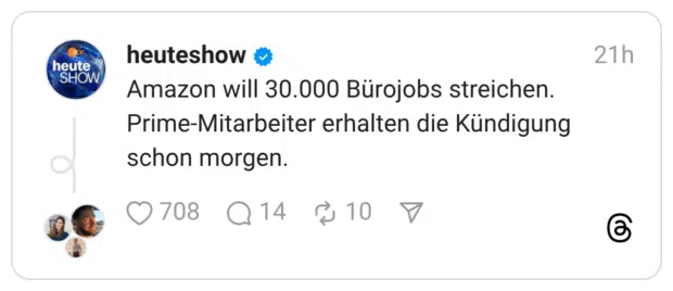 Amazon will 30.000 Bürojobs streichen. Prime-Mitarbeiter erhalten die Kündigung schon morgen