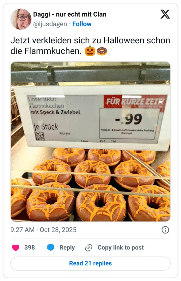 Jetzt verkleiden sich zu Halloween schon die Flammkuchen. 🎃🍩