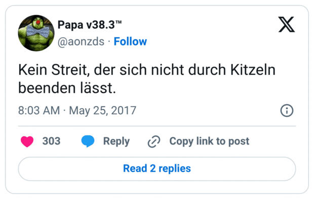 Kein Streit, der sich nicht durch Kitzeln beenden lässt.