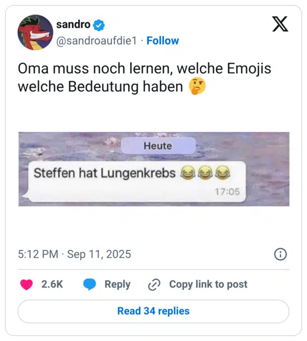 Oma muss noch lernen, welche Emojis welche Bedeutung haben :nachdenkliches_gesicht: