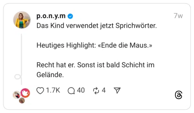 Das Kind verwendet jetzt Sprichwörter.