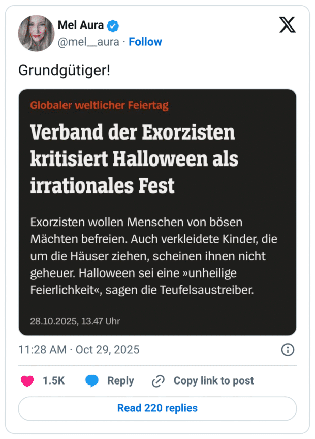 Grundgütiger! Globaler weltlicher Feiertag Verband der Exorzisten kritisiert Halloween als irrationales Fest