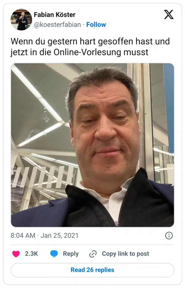 Wenn du gestern hart gesoffen hast und jetzt in die Online-Vorlesung musst