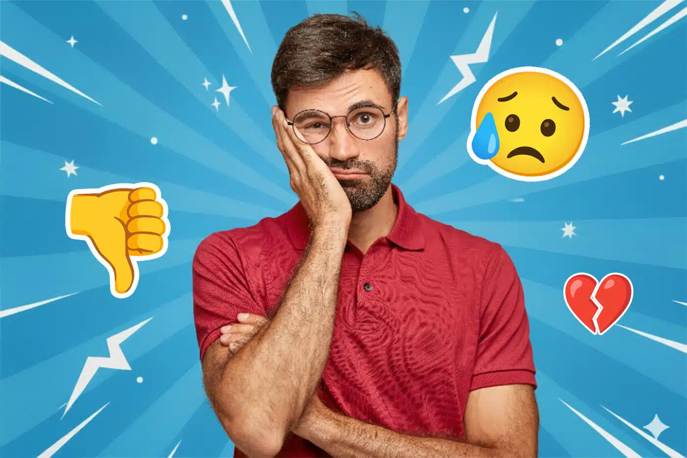 Ein Single Mann mit verzweifeltem Gesichtsausdruck, umgeben von einem Retro Pop-Art Hintergrund.