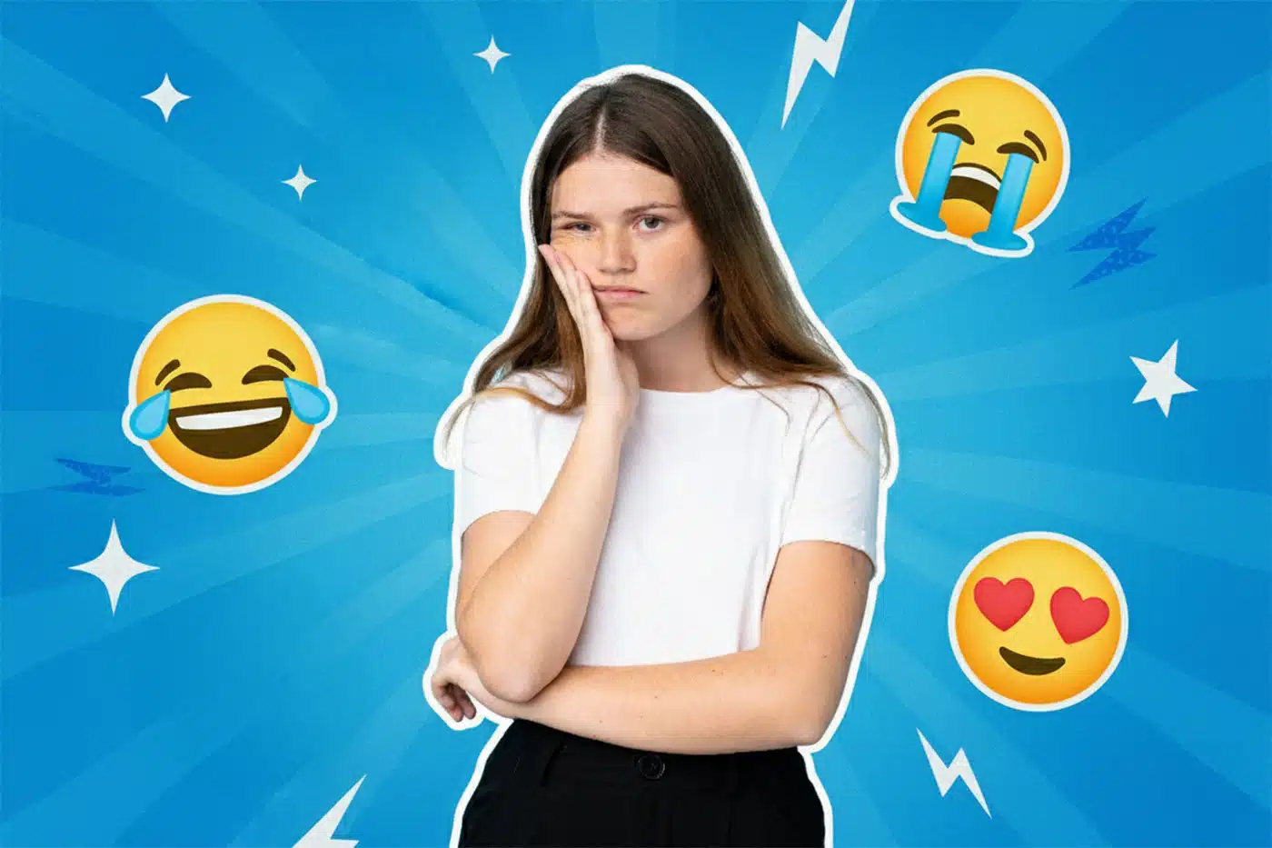 Teenager Mädchen schaut genervt und stützt den Kopf auf die Hand.