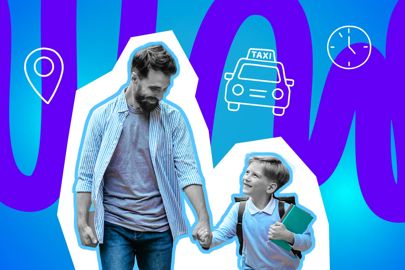 Ein Vater holt seinen gut gelaunten Sohn ab – ein alltäglicher, aber schöner Moment voller Nähe und guter Laune.