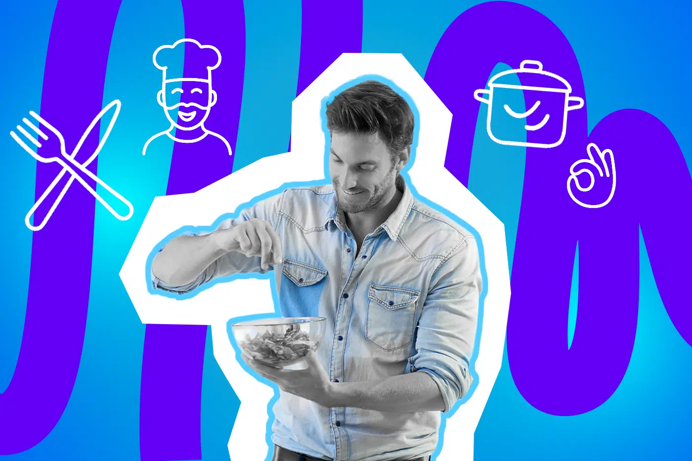 Ein Mann bereitet konzentriert einen Salat zu – Kochen kann eben auch Männersache sein.