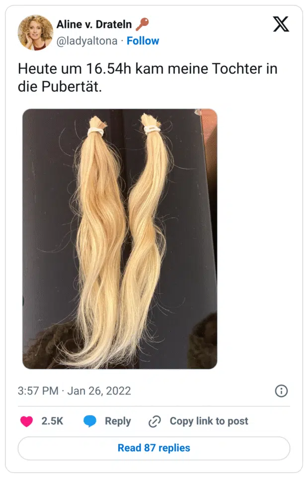 Heute um 16.54h kam meine Tochter in die Pubertät.