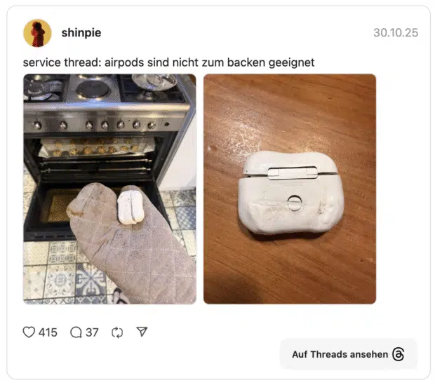 service thread: airpods sind nicht zum backen geeignet