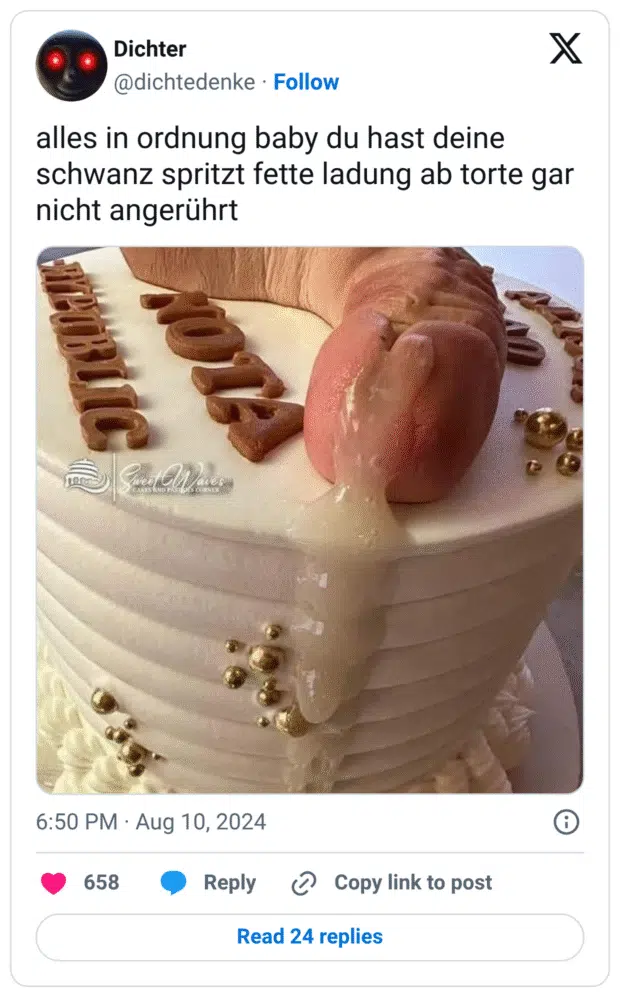 alles in ordnung baby du hast deine schwanz spritzt fette ladung ab torte gar nicht angerührt