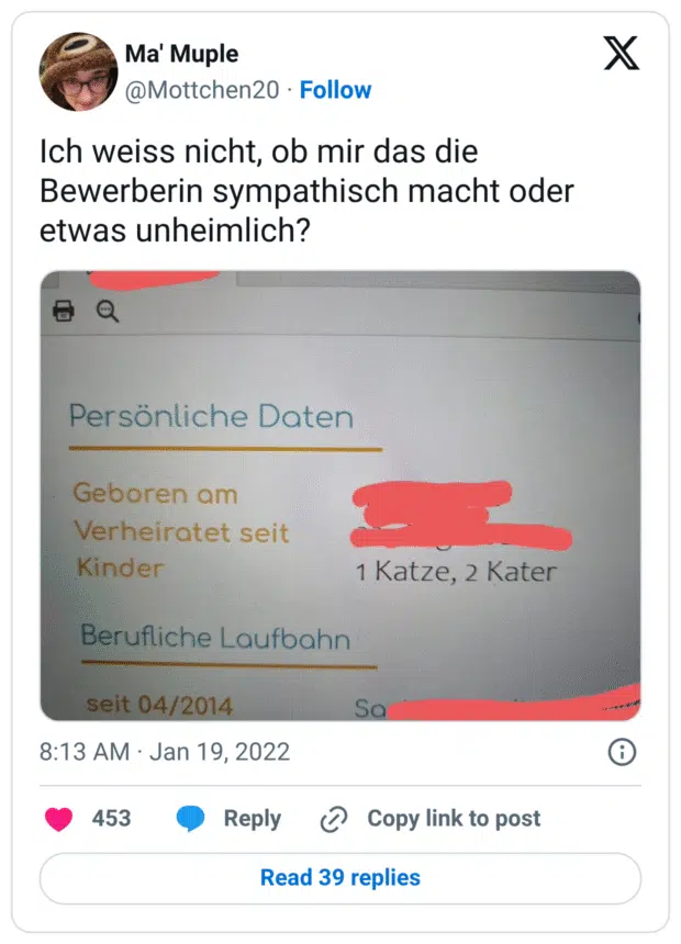 Ich weiss nicht, ob mir das die Bewerberin sympathisch macht oder etwas unheimlich?