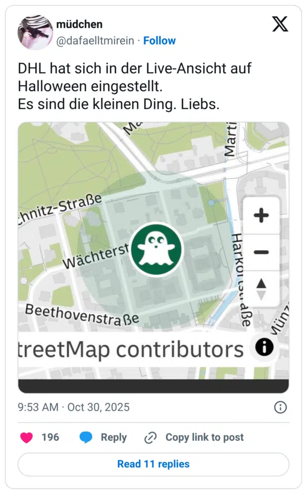 DHL hat sich in der Live-Ansicht auf Halloween eingestellt. Es sind die kleinen Ding. Liebs.
