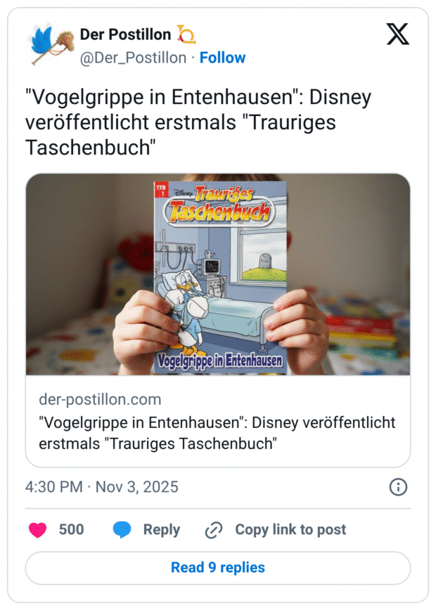 "Vogelgrippe in Entenhausen": Disney veröffentlicht erstmals "Trauriges Taschenbuch"