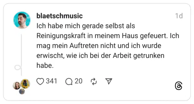 ch habe mich gerade selbst als Reinigungskraft in meinem Haus gefeuert. Ich mag mein Auftreten nicht und ich wurde erwischt, wie ich bei der Arbeit getrunken habe.