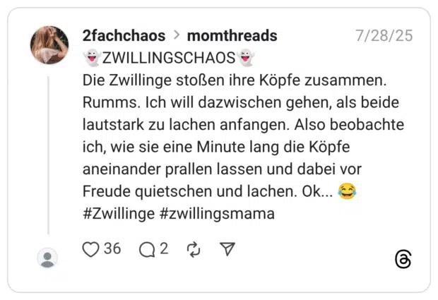👻ZWILLINGSCHAOS👻 Die Zwillinge stoßen ihre Köpfe zusammen. Rumms. Ich will dazwischen gehen, als beide lautstark zu lachen anfangen. Also beobachte ich, wie sie eine Minute lang die Köpfe aneinander prallen lassen und dabei vor Freude quietschen und lachen. Ok... 😂 #Zwillinge #zwillingsmama