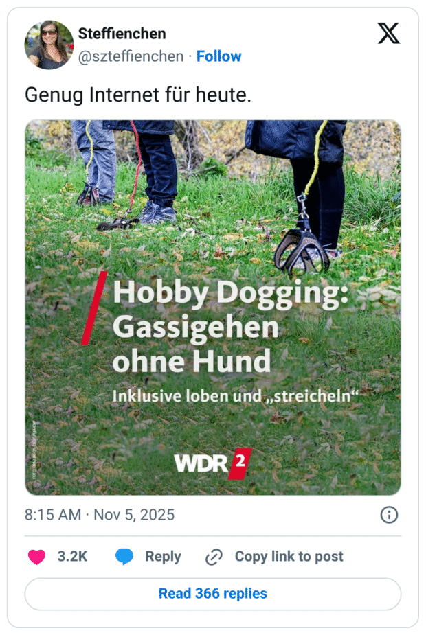Genug Internet für heute. Hobby Dogging: Gassigehen ohne Hund Inklusive loben und „streicheln"