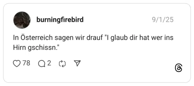 In Österreich sagen wir drauf "I glaub dir hat wer ins Hirn gschissn."