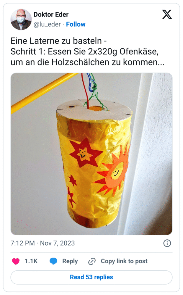 Eine Laterne zu basteln - Schritt 1: Essen Sie 2x320g Ofenkäse, um an die Holzschälchen zu kommen...