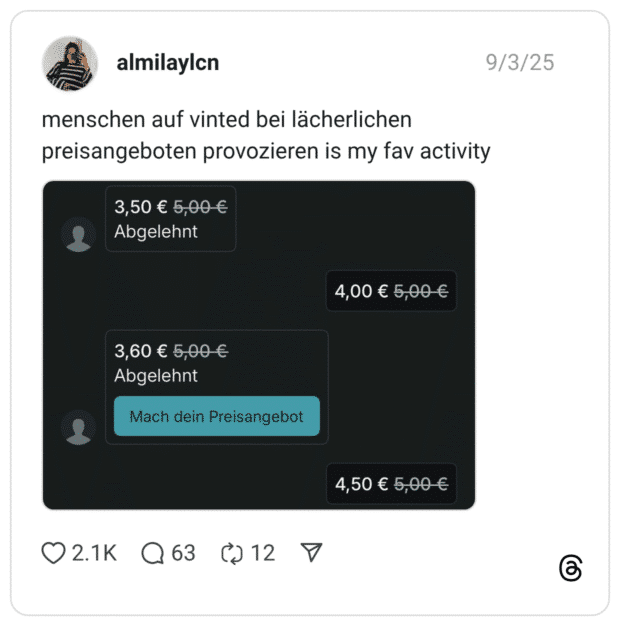 menschen auf vinted bei lächerlichen preisangeboten provozieren is my fav activity