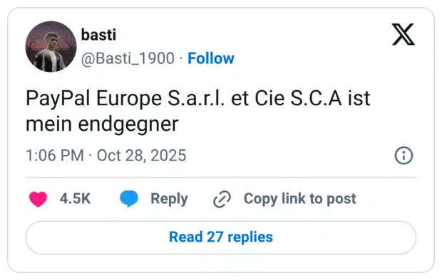 PayPal Europe S.a.r.l. et Cie S.C.A ist mein endgegner