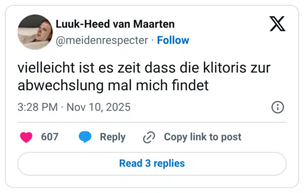 vielleicht ist es zeit dass die klitoris zur abwechslung mal mich findet