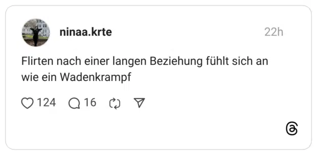 Flirten nach einer langen Beziehung fühlt sich an wie ein Wadenkrampf
