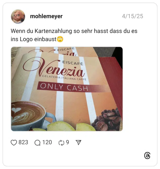 Wenn du Kartenzahlung so sehr hasst dass du es ins Logo einbaust🙄