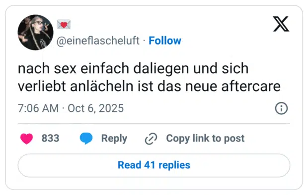 nach sex einfach daliegen und sich verliebt anlächeln ist das neue aftercare