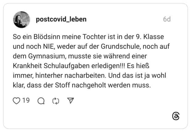 So ein Blödsinn meine Tochter ist in der 9. Klasse und noch NIE, weder auf der Grundschule, noch auf dem Gymnasium, musste sie während einer Krankheit Schulaufgaben erledigen!!! Es hieß immer, hinterher nacharbeiten. Und das ist ja wohl klar, dass der Stoff nachgeholt werden muss.