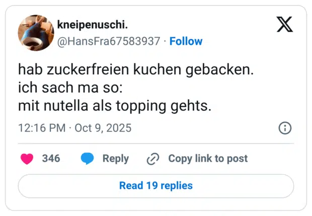 hab zuckerfreien kuchen gebacken. ich sach ma so: mit nutella als topping gehts.