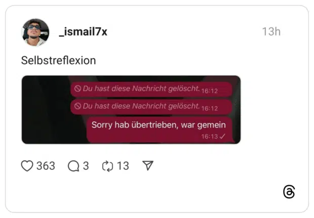 Du hast diese Nachricht gelöscht. 16:12 • Du hast diese Nachricht gelöscht. 16:12 Sorry hab übertrieben, war gemein